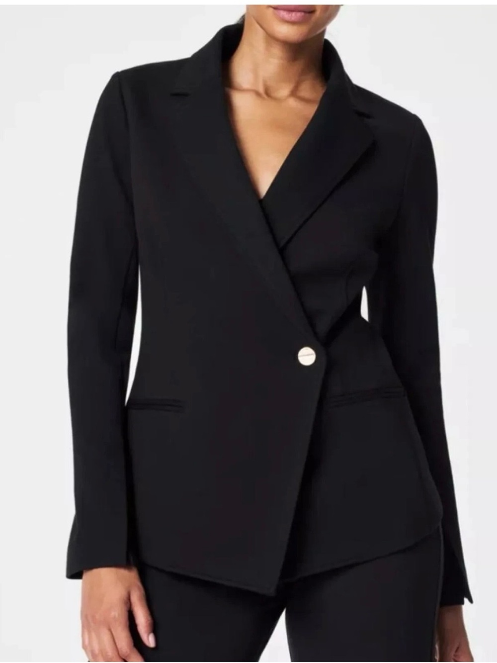 SPANX Black Asymmetric Single-Button Blazer with Notch Lapel